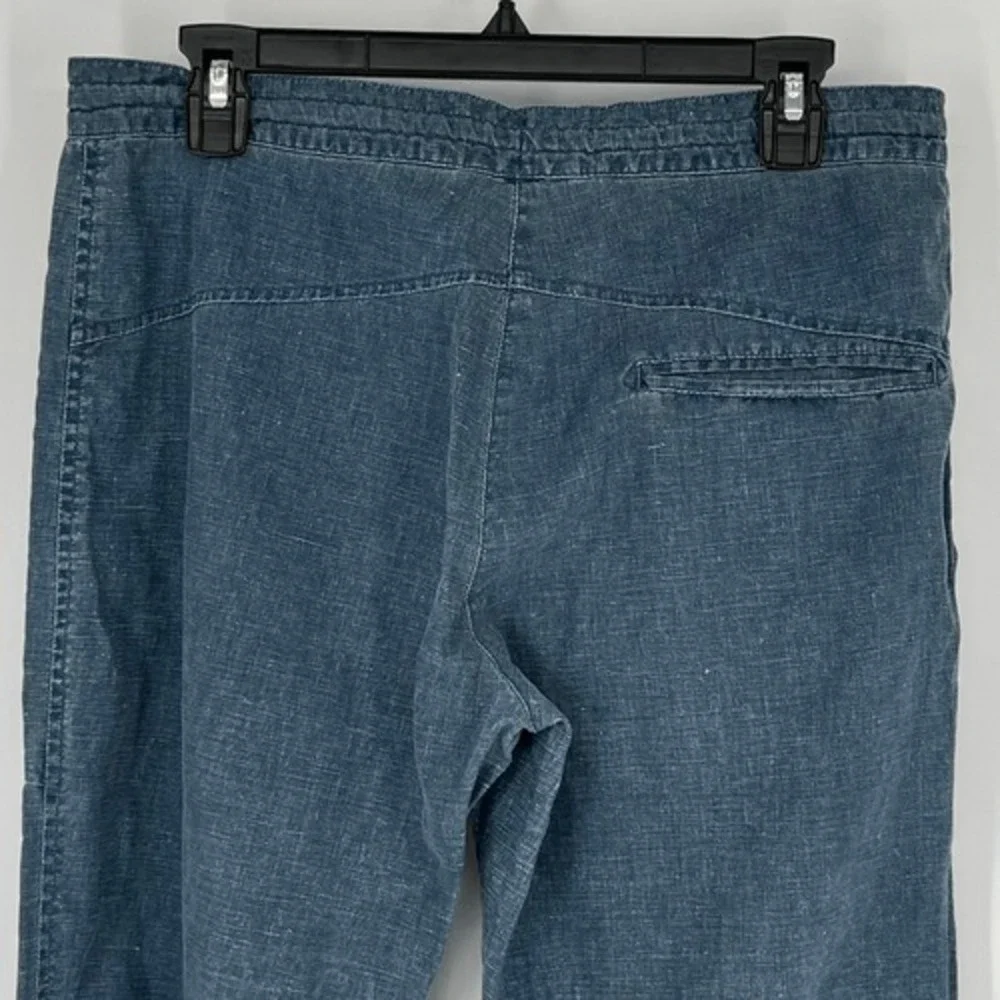 H&M L.O.G.G. Linen Jogger Pants Womens 10 Blue Drawstring Coastal Casual